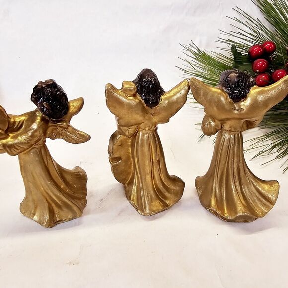 3- MCM Vintage Gold Hand Painted Woolworths Christmas Musical Angel Ornaments - Picture 5 of 7